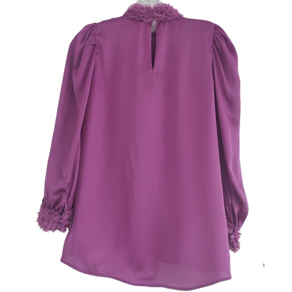 👚ZARA Satin Ruffle Mock Neck Blouse – Magenta – Size XS- Worn once - Picture 3 of 5